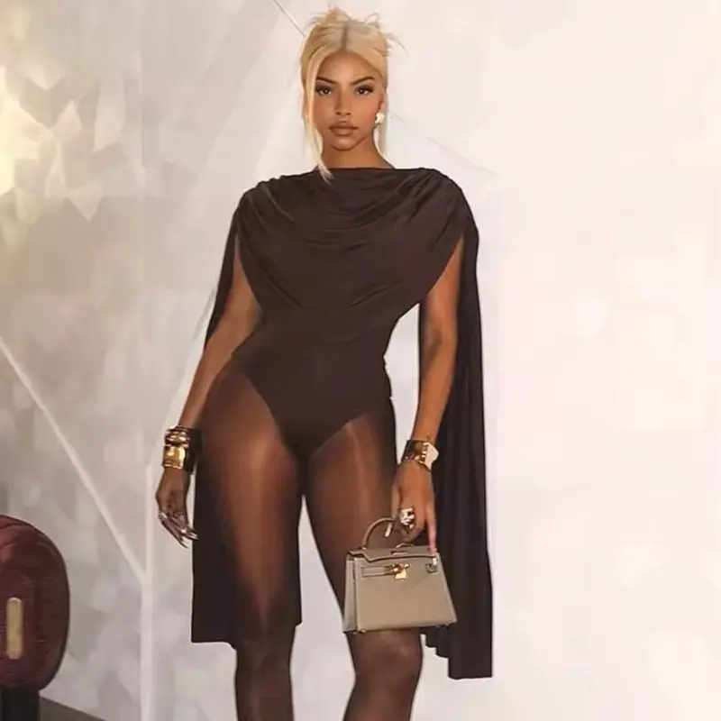 Elegant Draped Bodycon Bodysuit for Women - Versatile Design, Perfect for Evening Wear, Stylish and Comfortable Fit - Womenswear, Tops