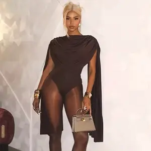 Elegant Draped Bodycon Bodysuit for Women - Versatile Design, Perfect for Evening Wear, Stylish and Comfortable Fit - Womenswear, Tops