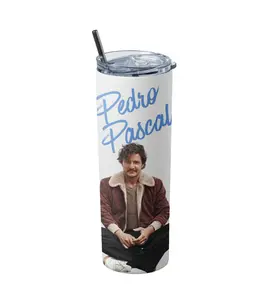 Camilartsy Pedro Pascal Stainless Steel Tumbler 20oz Sublimated Insulated Cup Double-Wall Vacuum Insulation BPA-Free Lid Reusable Straw Perfect for Hot & Cold Drinks Fan Gift Aesthetic Travel Mug