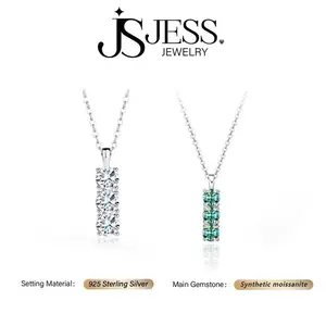 ��#512��1.5ct Round Cut Triple Birthstone Real Synthetic Moissanite Necklace S925 Sterling Silver Jewelry D Color VVS Perfect Birthday Gift for Women