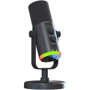 USB/XLR Desktop Dynamic Microphone with RGB Lighting, Noise Reduction, Mute Button & Headphone Jack - Podcast, Gaming, Streaming Mic for PC &  (Black)