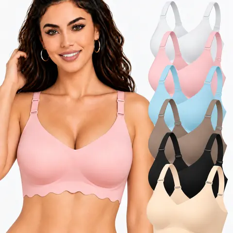Hicloth 6-Pack Seamless Underwire Women’s Bras, Breathable, Smooth Back, Adjustable Straps, W-Shaped Gel Support, Comfortable, Shaping