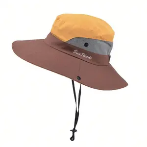 Women's Ponytail Sun Hat, UV Protection Bucket Hat, Foldable Wide Brim, Summer Boonie Beach Cap, Outdoor Fishing Hat, Ideal for Fishing & Hiking