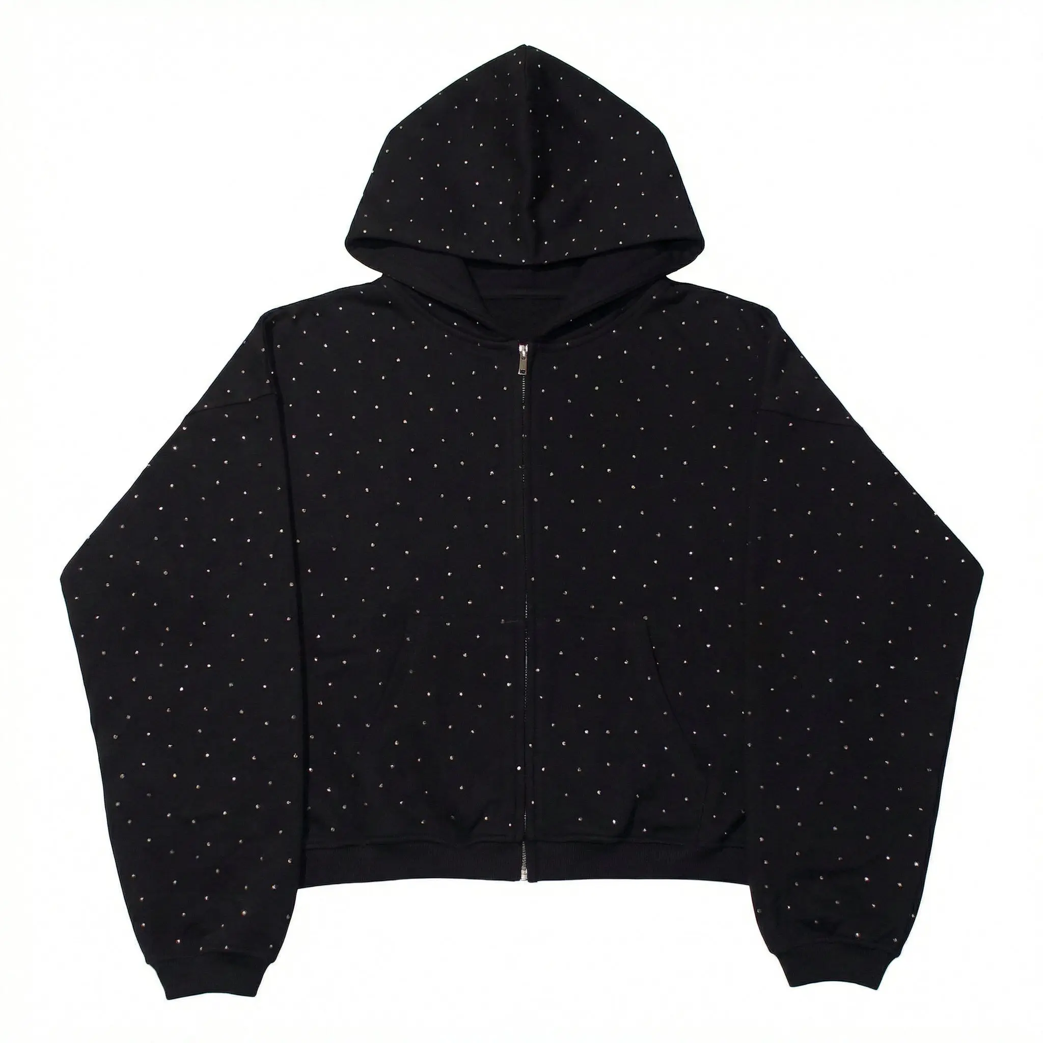 Black Rhinestone Zip-Up Hoodie