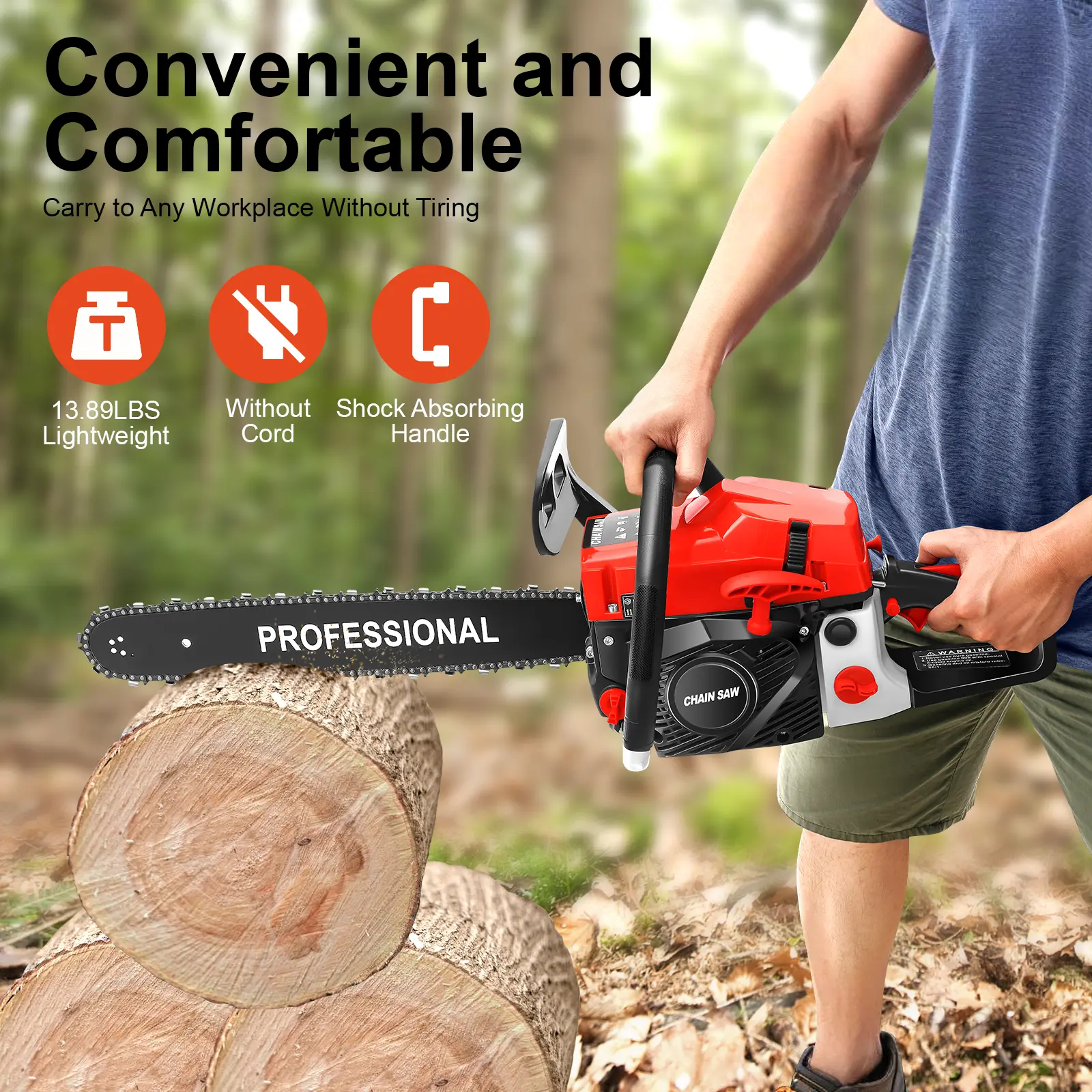 20-Inch Gas Power Chainsaw Full Set Kit - 58cc 2-Stroke Engine, 2kW 10500rpm, 1* Manganese Steel Guide Bar, 25:1 Fuel Mix, 550ml Capacity, Safe Comfortable Wood Cutting Tool for Outdoor Wood Felling & Pruning Users