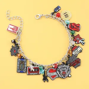 Stranger Things Costume Charm Bracelet - Hellfire Club, Eddie’s Guitar, Demogorgon, 11, Upside Down, Cassette Tape, Hacker Girl Jewelry for TV Show Fans