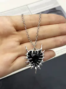 Stylish Glass Heart Pendant Necklace, Unisex Y2K Gothic Fashion Jewelry, Unique Spike Design, Perfect Gift for Him & Her, Love Heart Necklace