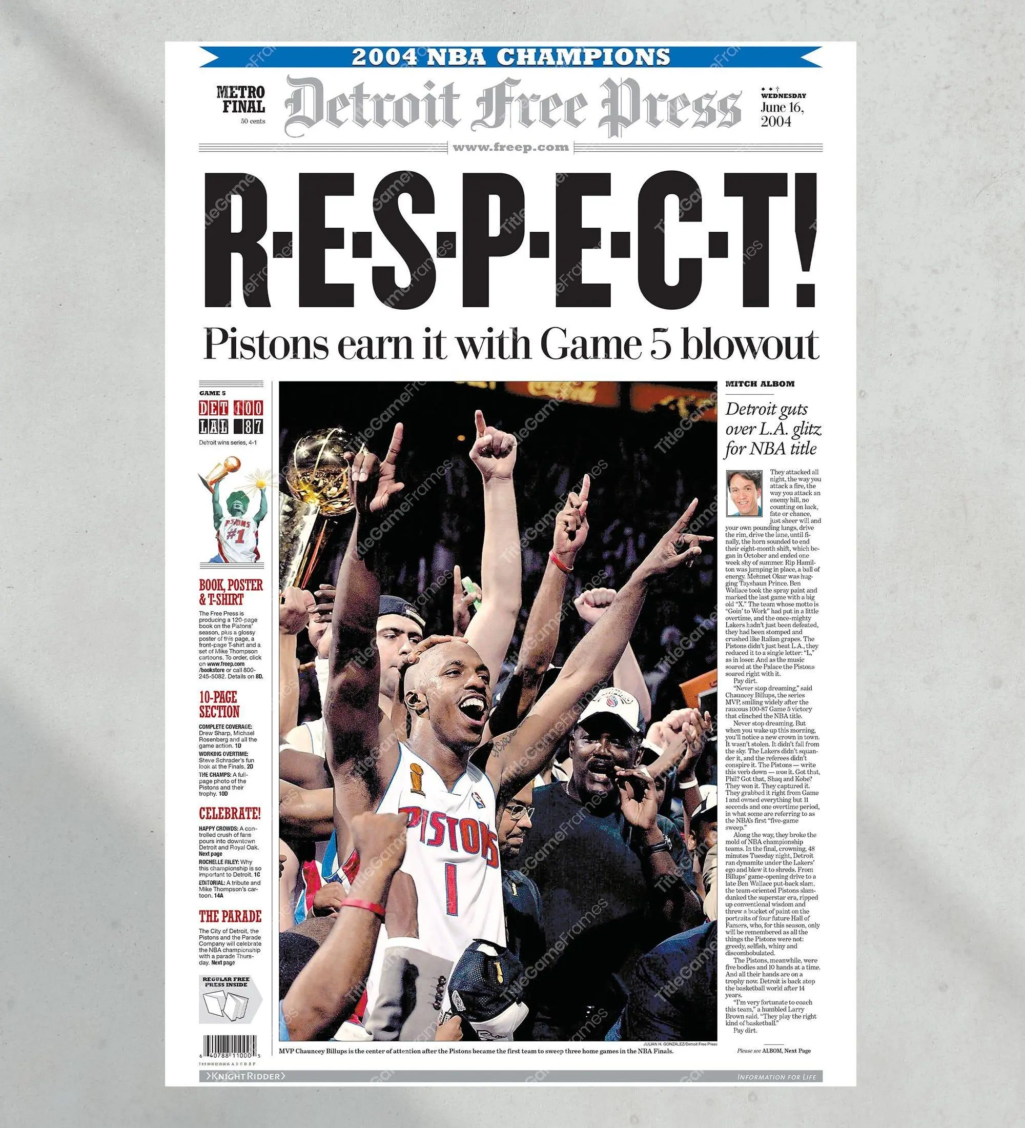 2004 Detroit Pistons NBA Champions - 'Respect' Unframed Poster Cover