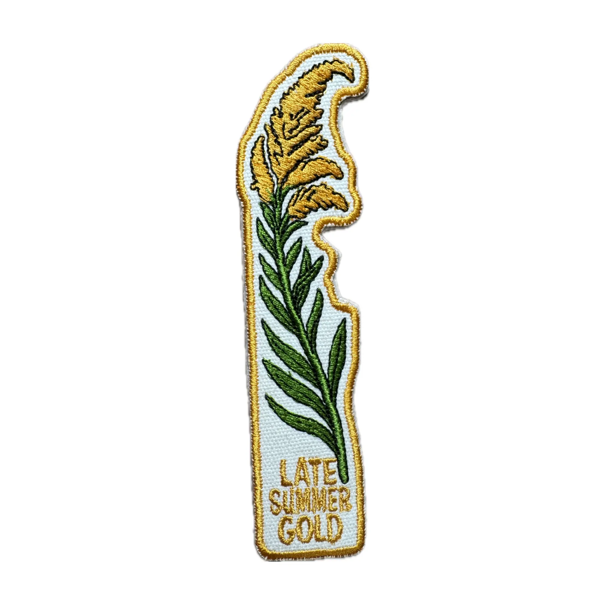 Goldenrod Embroidered Bookmark | Late Summer Gold Botanical Patch Bookmark | Heavy Stitch Canvas Reading Gift for Book Lovers