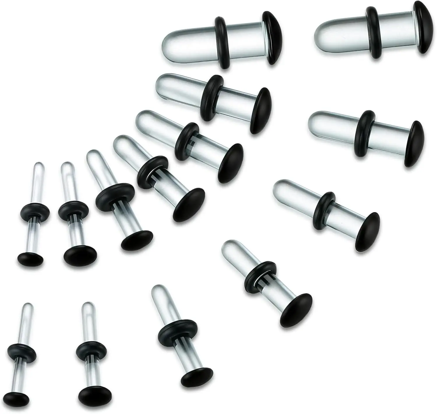 14PCS/10PCS Glass Ear Gauges Stretching Kit with Rubber Rings, 14G-00G Single Flare Plugs for Ears Gauges, Hypoallergenic Smooth Taper Expander Body Piercing Jewelry for Daily Wear