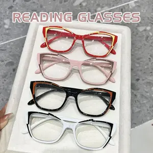 4PCS Women's Fashion Retro Square Cat-Eye Trendy HD Reading Reading Glasses - Elegant, Artsy, and Simple PC Material, +1.0 to +4.0 Prescription, Lightweight and Durable, Suitable for Daily Computer Work, Books, and Reading