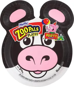 Hefty Zoo Pals Party Edition Paper Plates for Kids 7.75 Inches with Dipping Compartments Microwave Safe 20 Count Assorted Animal Designs Disposable Plates