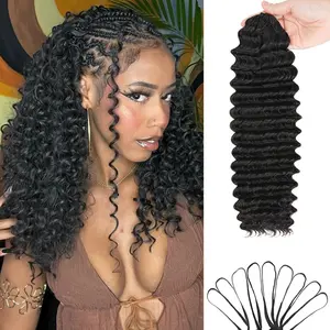 2026 Human Crochet Hair for Black Women Deep Wave Crochet Human Hair Bundles 18 Inch 100g Pre-Separated Feather Crochet Human curly Hair 100 Strands Natural Black brazilian bulk human raw hair quick weave