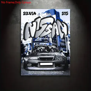 1 piece/set frameless canvas painting print poster,abstract vehicle art,classic Japanese sports car Nissan Silvia S15,perfect gift for JDM Tuner enthusiasts,ideal gift for bedroom,living room,kitchen,dormitory corridor,mural,wall decoration,room decor