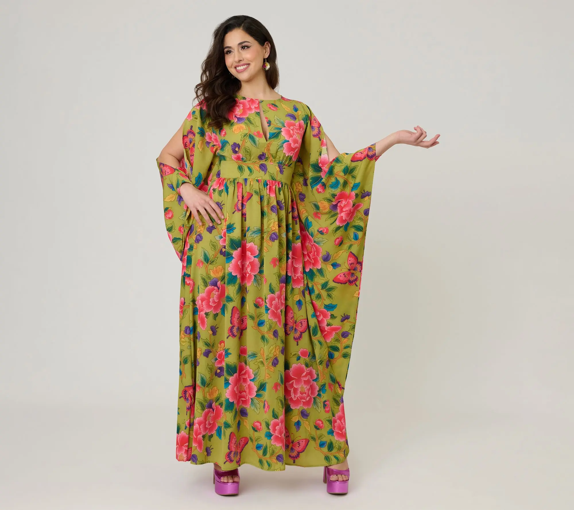Unique Vintage Butterfly Floral Flutter SleeveDress