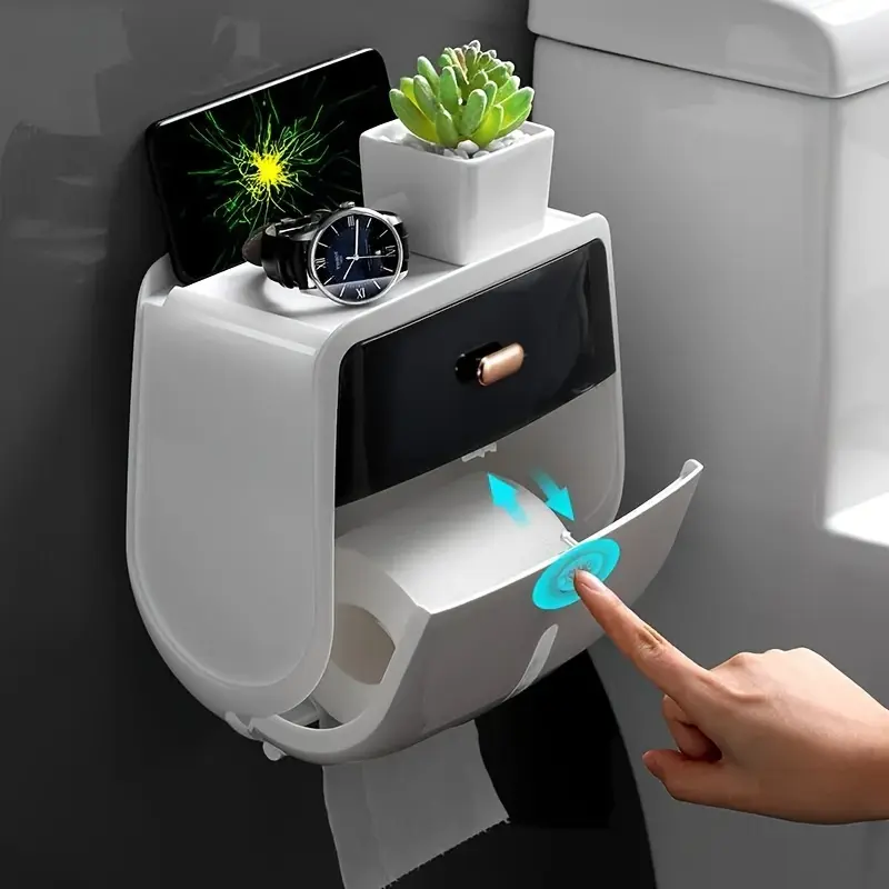 Easy Installation Waterproof Toilet Paper Holder - Wall Mount, No Drilling, Polished Bathroom Storage Holder, Toilet Paper Organizer, Bathroom Gadgets