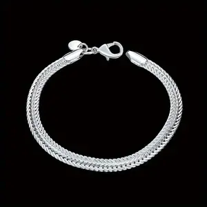 Sterling Silver 6MM Geometry Bracelet Neckalce Jewelry Sets for Women Man Luxury Fashion Party Wedding Accessories chain