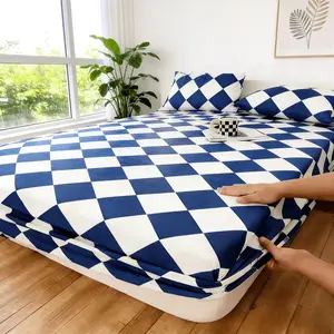 3-Piece Blue Geometric Fitted Sheet Set, Includes 1 Fitted Sheet + 2 Pillowcases, Soft Comfortable Fabric, Versatile Bedroom Decor, Ideal Gift for Boys