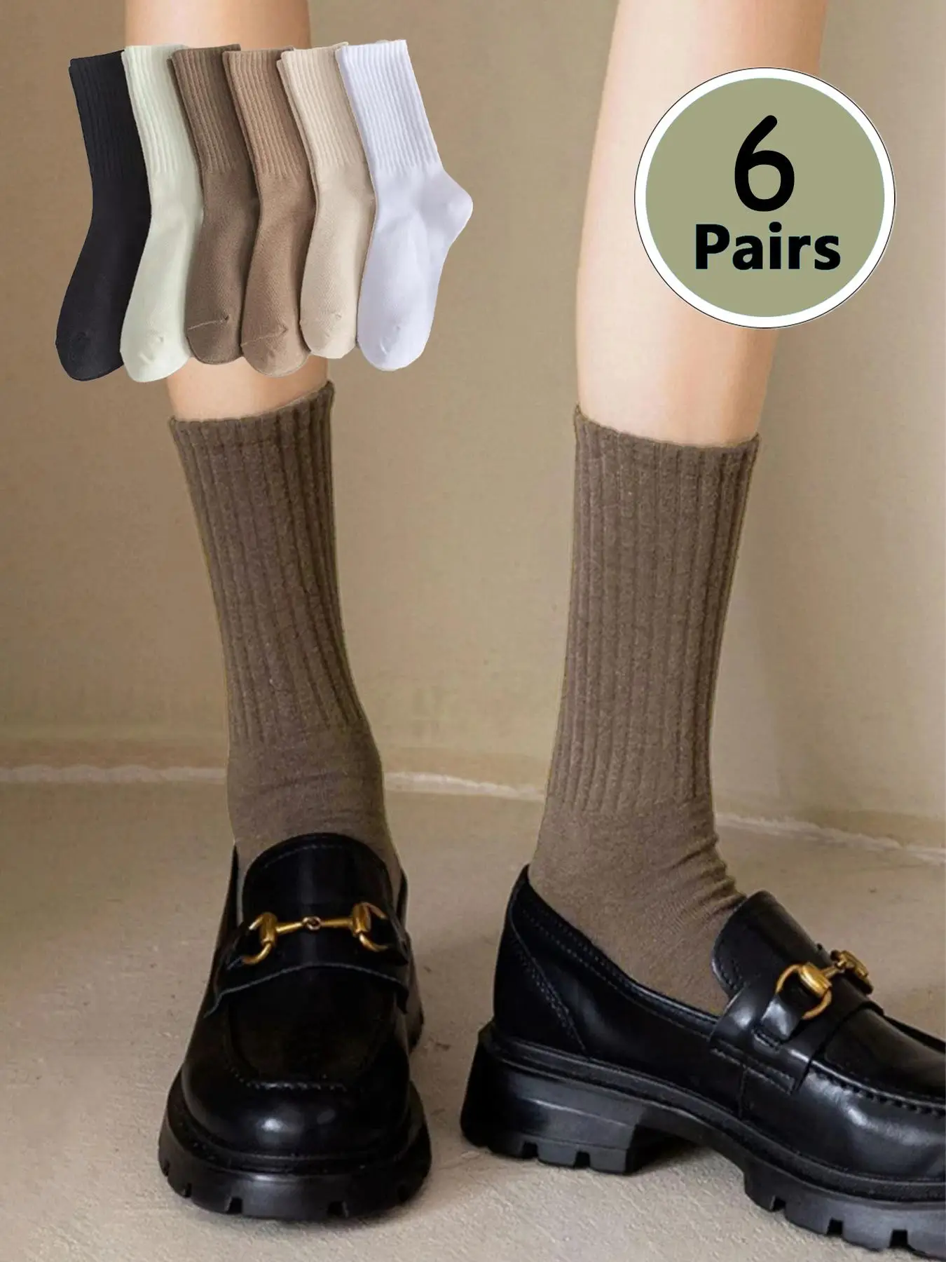 Women's Solid Crew Socks, Fashion Casual Comfy Breathable Socks, Women's All Seasons Socks for Indoor & Outdoor Daily Wear