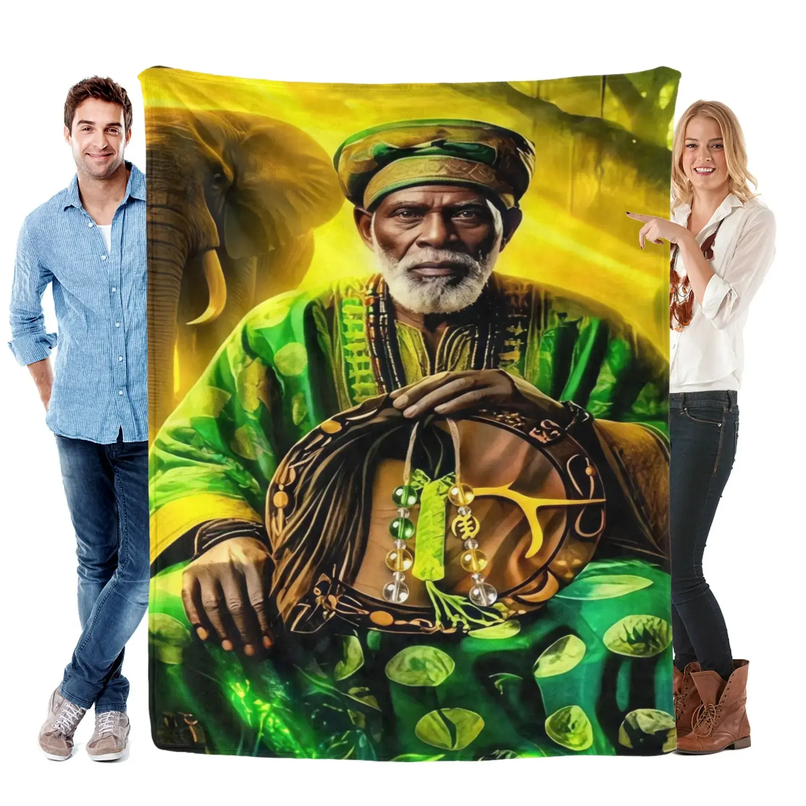 Obatala African Cultural Blanket, Elephant Pattern Blanket, Lightweight and Soft Printed Sofa Bed Blanket cozy