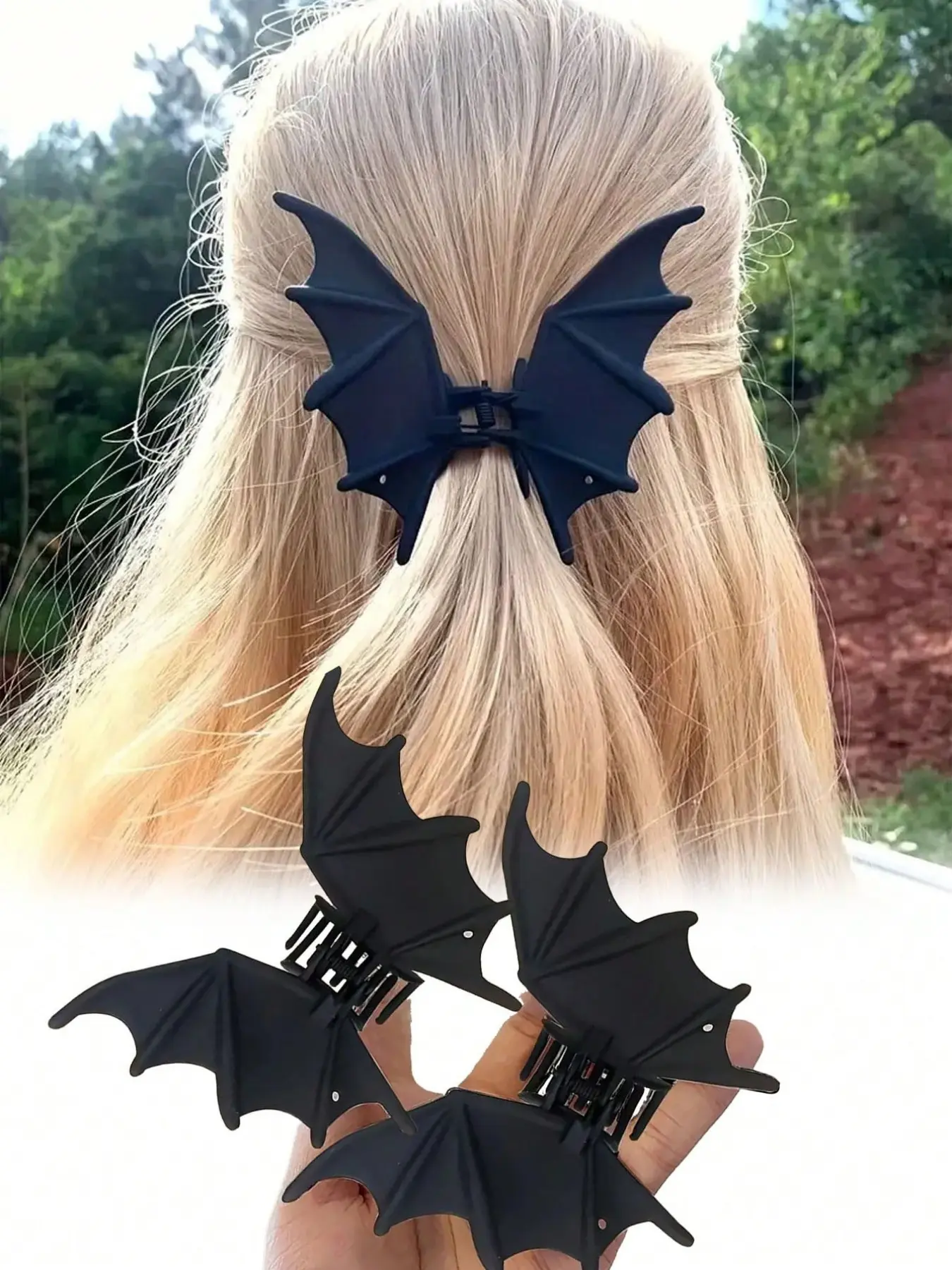 1pc Halloween Bat Hair Clip, Matte Finish, Punk Style Matte Black Bat Wing Hair Clip, Sturdy Hair Claw, Halloween Party Costume Accessory, Suitable For Themed Events And Daily Wear, Horror Party Photo Prop, Bat Motif, Multipurpose Use, Fun Claw Clips