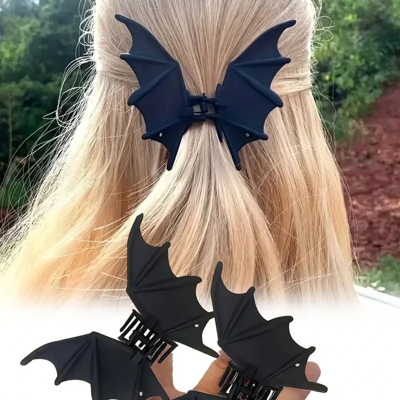 1pc Halloween Bat Hair Clip, Gothic Punk Style Matte Black Bat Wing Hair Clip, Sturdy Hair Claw, Claw Clips, Halloween Horror Party Accessory, Suitable For Themed Events And Daily Wear, Versatile Usage, Easily Apply, Unique Design, Hair Decor