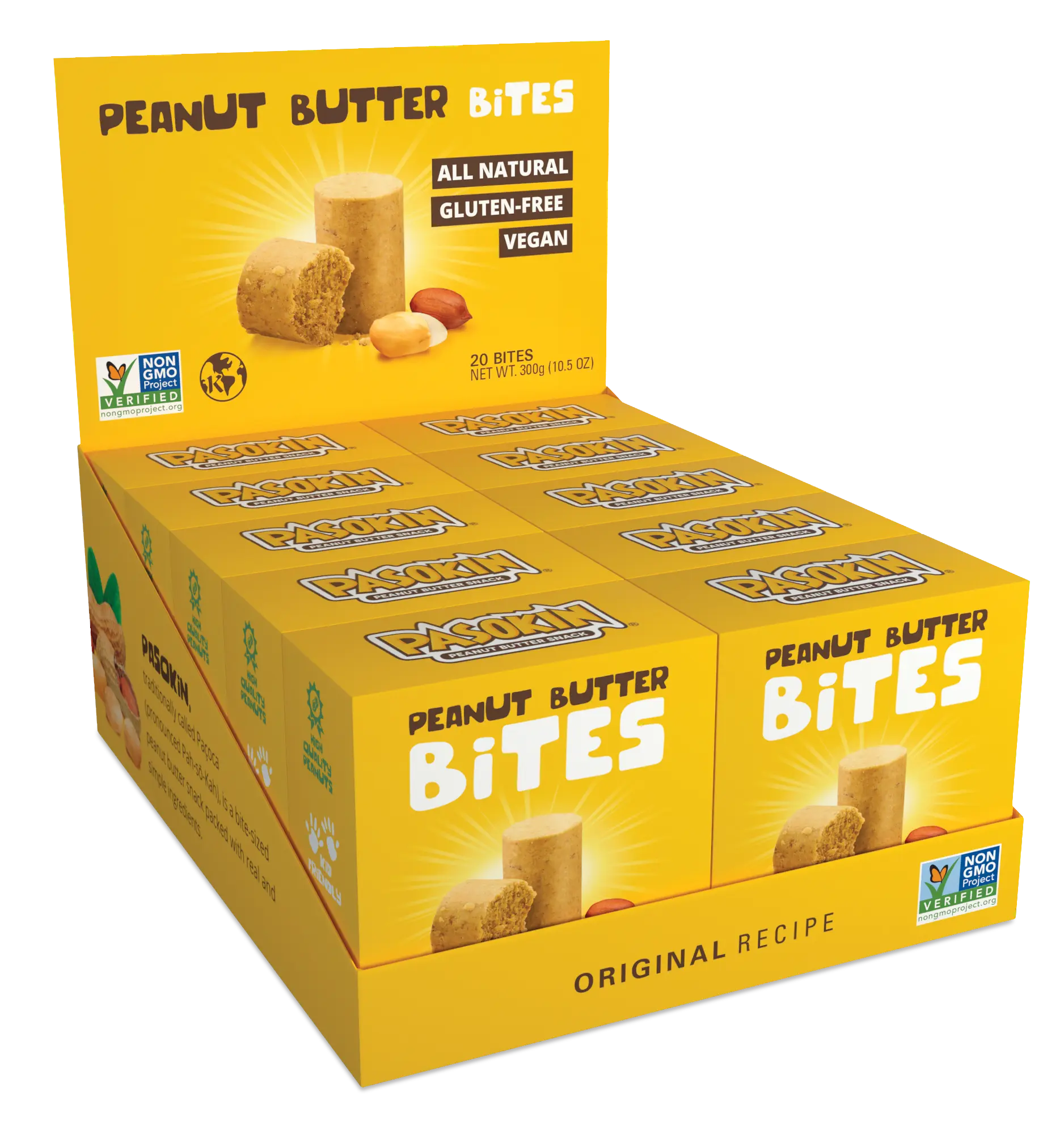 PASOKIN | Natural Peanut Butter Snack, Creamy PB Bites | Gluten Free, Vegan Protein | Pacoca Made in USA, 0.5 oz bites [20 count]
