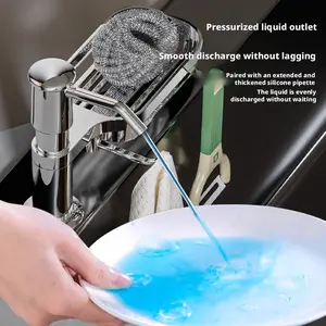 Dish Soap Dispenser for Kitchen Sink and Tube Kit,Sink Soap Dispenser with Storage Rack Pressurized Liquid Outlet Smooth Discharge Kitchen Sink Detergent Dispenser for Vegetable Washing
