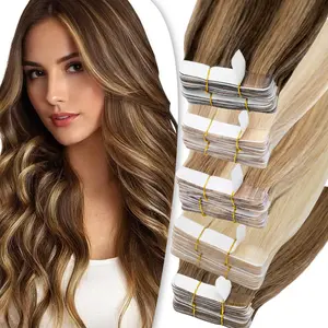 40PCS 100g Thick Tape In Hair Extensions 100% Real Remy Human Hair Invisible Skin Weft Basic Full Head Blonde Balayage Weft 14"-24"