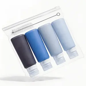 Mrsdry Condiment Squeeze Bottles for Sauces, 6-oz Mini Silicone Dressing Containers with Reusable Bag, Leakproof Sauce Bottle for Meal Prep, Travel, and Bento Boxes, 4 Pack, Blue