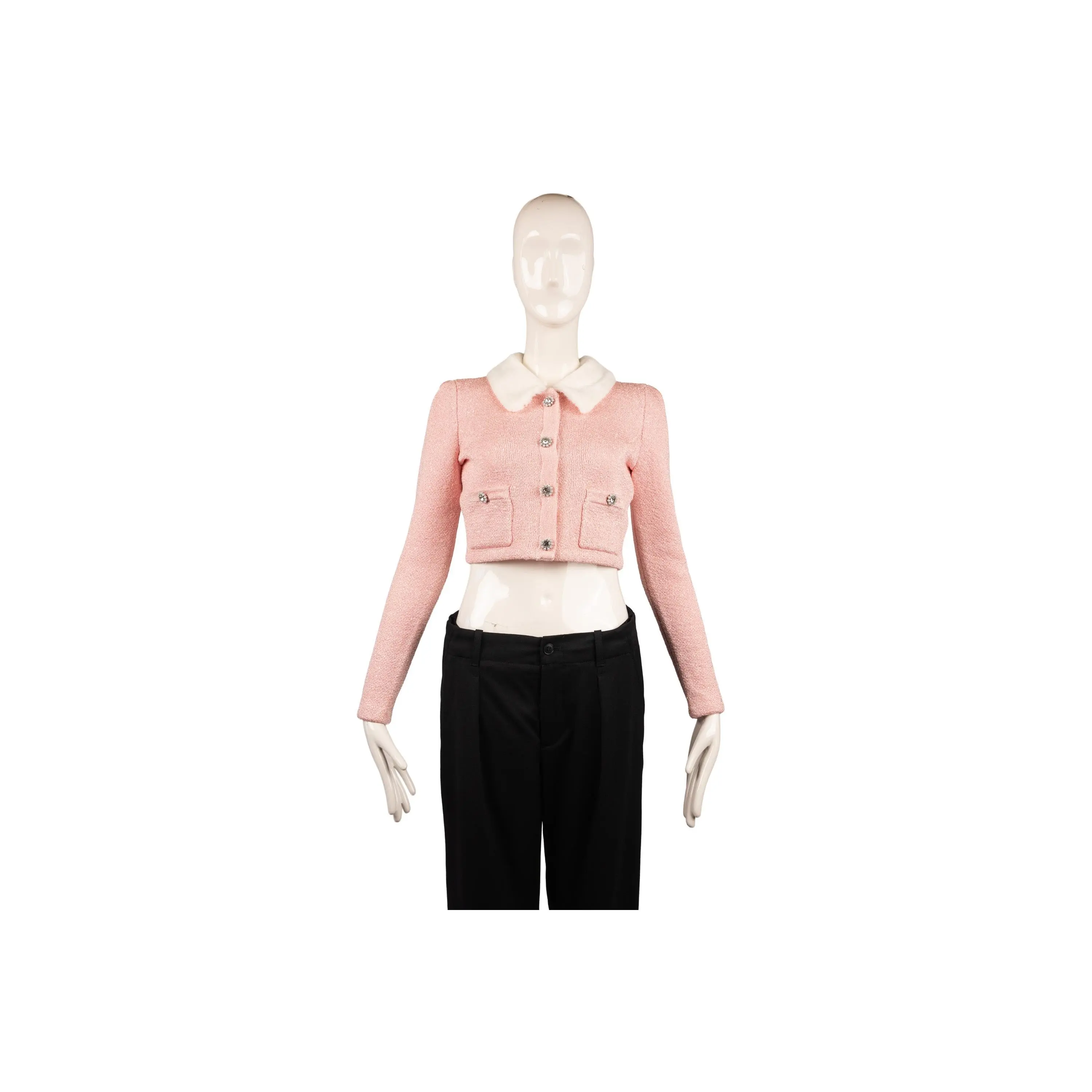Self Portrait Pink Boucle Tweed Cropped Cardigan Size M