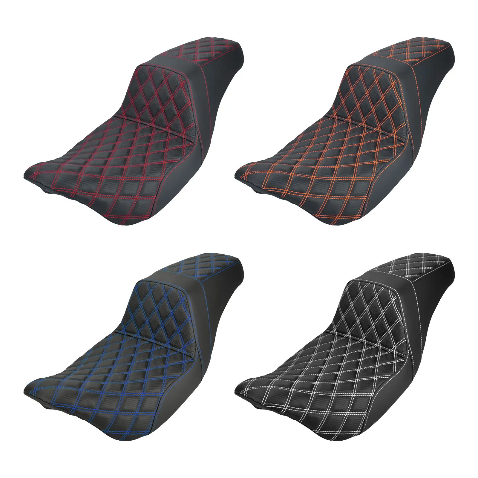 Multi-Color Stitching PU Leather 2-Up Motorcycle Seat with Backrest, Thick Sponge Padding, Ergonomic Cushion Accessory for Touring Series 2009-2023