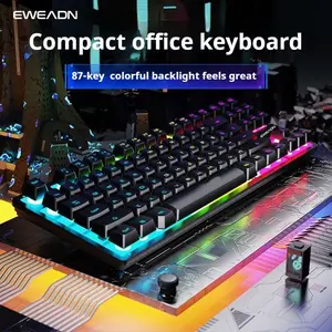 EWEADN 75% Gaming Keyboard LED-backlit, Black Office keyboard silent-87 keys, Portable wired keyboards Ergonomic design, Cheap Compatible with Windows/Laptop/ PC accessories, for e-sports gamers peripherals