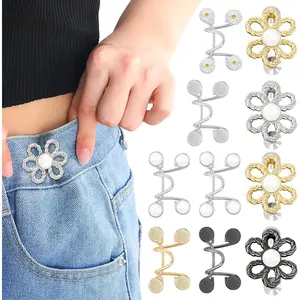 Adjustable  Buckle Set for Loose Pants, 10 Set 8 Styles Pant  Tightener Clips No Sew No Tools Detachable Decorative Jean Buttons Adjuster Pins for Jeans, Pants, Skirts, Sleeves