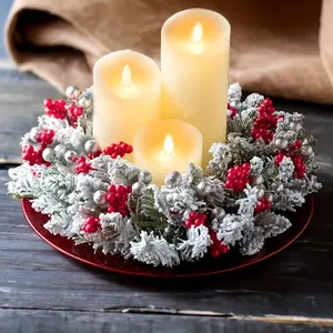 One Piece Flannel with Candle Holders, Candle Stand - Polypropylene Fiber Seasonal Tabletop Decorations, Non-Electric Christmas Candle Wreath Centerpieces for Holiday Home Decor