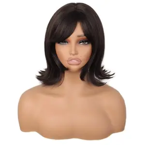 Wigs for White Women Brown 11Inch Bob Wig Synthetic Wig for White Women Synthetic Wig with Bangs, Glueless Realistic Scalp, Heat-Resistant, Daily Use (Brown）