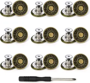 Arokimi Jeans Buttons Replacement, Instant No Sew Buttons for Pants with Tool,17Mm