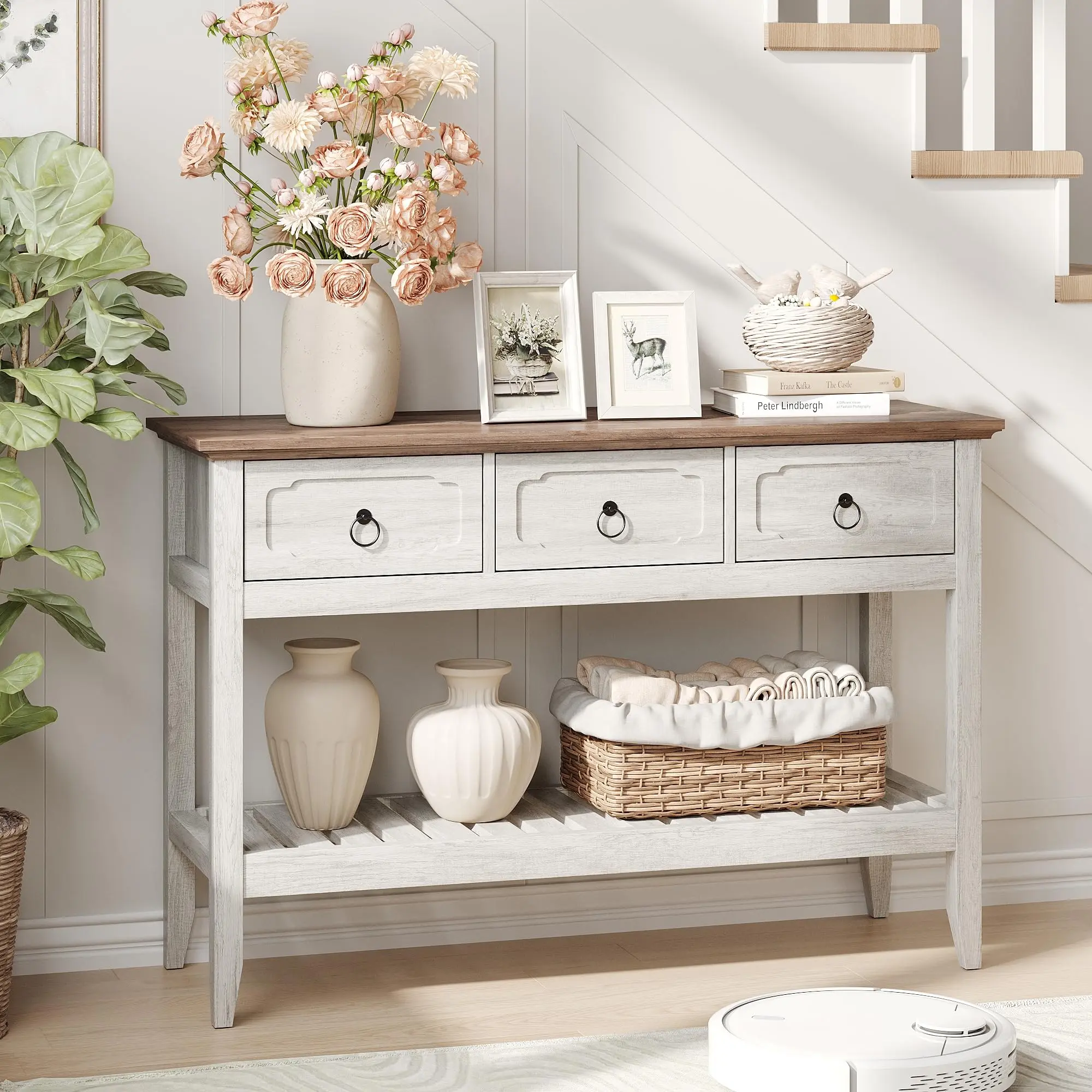 [Summergarden] Vabches Entryway Table with Large Storage Space, Farmhouse Feel Console Table for Entryway, Sturdy & Reliable Structure Sofa Table, Easy to Assemble Entry Table