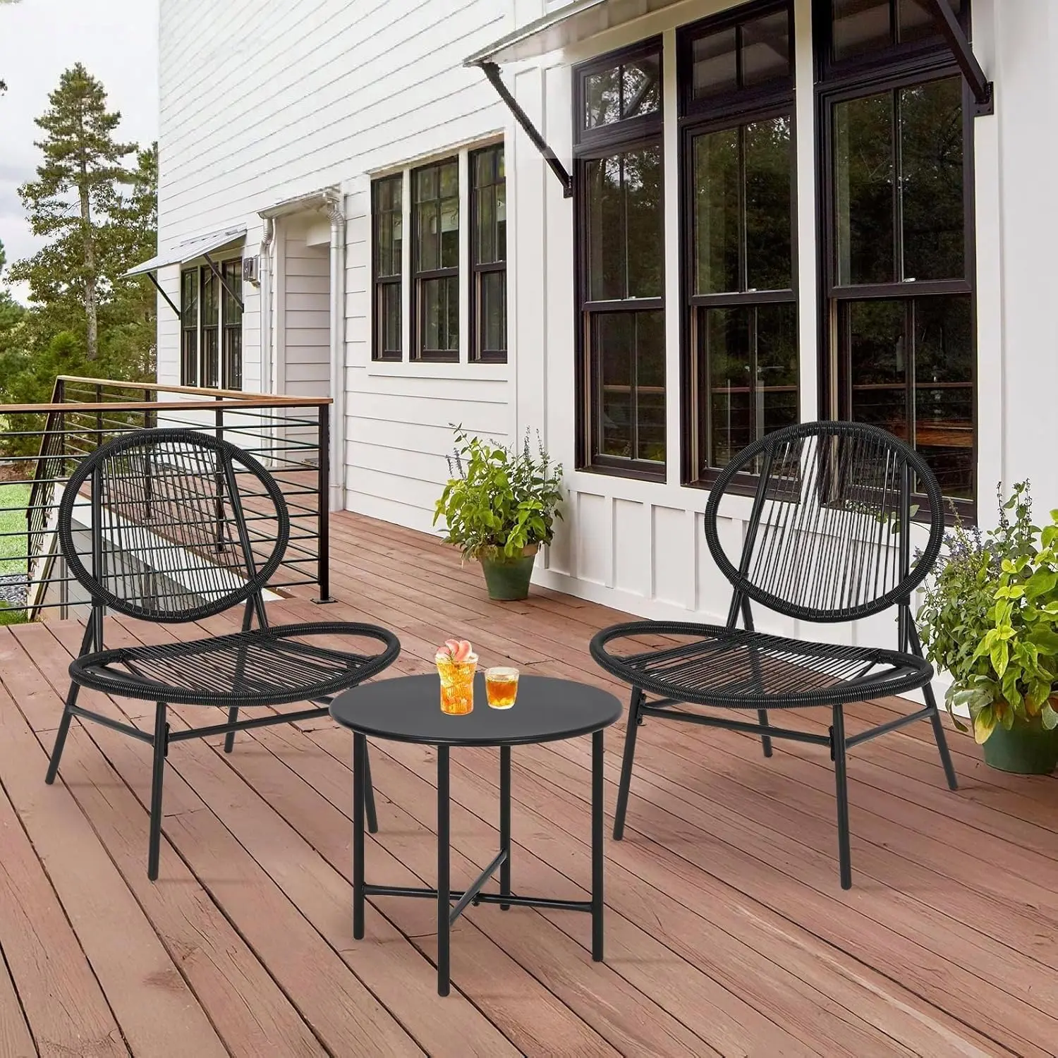 3-Piece Acapulco Chair Patio Set, Outdoor Conversation Bistro Set with 2 All-Weather Chairs and Coffee Table for Patio, Lawn, Garden, Backyard