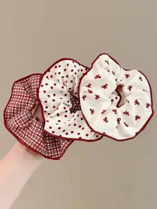 3Pcs Red Polka Dot Bow Scrunchies, High Elastic Hair Ties for Girls, Pain-Free Hair Bands for Bun Hairstyles