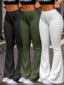 Women's Fashion Wide Leg Pants Set, Casual Yoga Sport Flared Long Pants, Drawstring Waist, All Seasons, Fitted, Natural Waist, Sports Bottoms