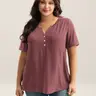 BLOOMCHIC Plus Size Blouse for Women [M-6X] - V-Neck Short Sleeve Button Detail Top with Pocket, Relaxed Fit Casual Workwear Shirt, Everyday Summer Top