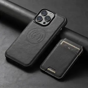 2 in 1 PU Leather Protective Phone Case Cover Casing with Magnetic Card Case, 1 Count Magnetic Wireless Charger Phone Case Protector, Phone Accessories for iPhone