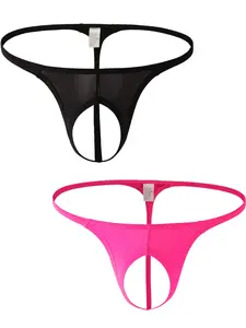 Men's Nylon G-Strings, Slim-Fit Sheer Thongs, Breathable Elastic Low-Waist Underwear, Sexy Solid Pattern, All Seasons Comfort