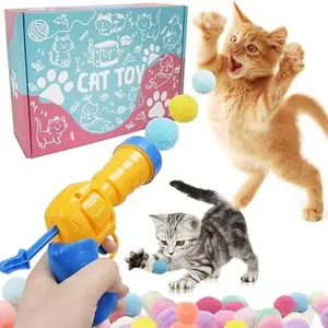 Low Noise Interactive Cat Ball Launcher Set, Plush Toy Gun, Silent High Elasticity, Bite Resistant, Fun Stuffed Cat Stick