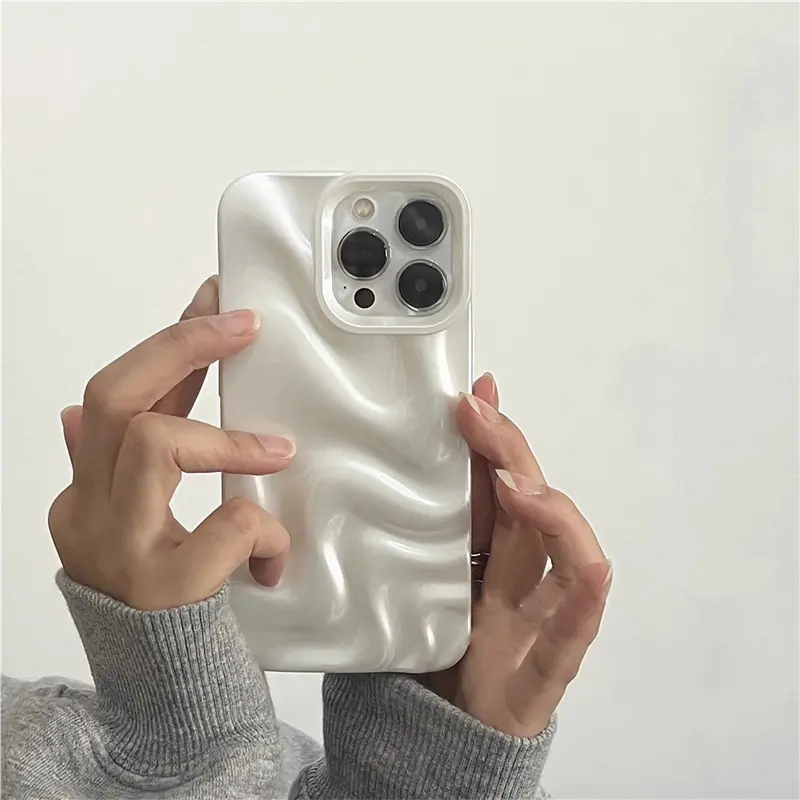 Three dimensional water ripple soft shell, large hole, minimalist pearl white Shockproof protective cover phone case for iPhone 11 12 13 14 15 16 pro max