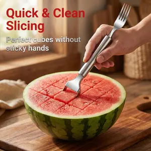 3PCS  2-in-1 Watermelon Slicer Fork. Stainless Steel Fruit Cutter Tool & Melon Cube Slicer. Quick Mess-Free Summer Kitchen Gadget. Easy Fruit Salad Prep Tool & Serving Fork. Viral Home Gadgets & Smart Kitchen Accessories. #KitchenHacks #Watermelon"