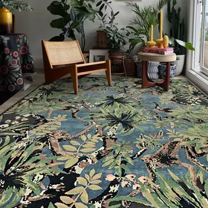 Jungle Leaf Pattern Rug, Non-slip Soft Floor Mat, Decorative Carpet for Home Living Room Bedroom, Home Decor