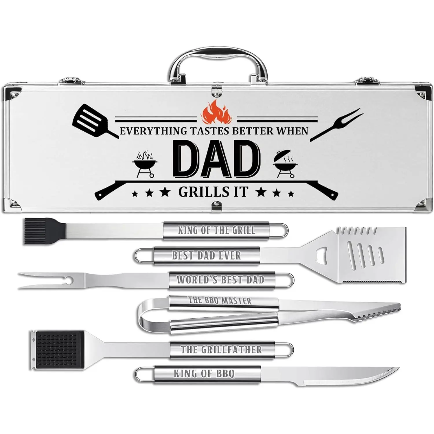Dad Gifts, Fathers Day Dad Gifts from Daughter Son Heavy Duty Grilling Accessories Kit for Backyard BBQ, Thick Stainless Steel Grill Utensils with Non-Slip Handle Tool for Man Birthday Father's Day