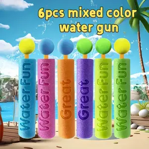 6pcs Pull Mini Water Gun, Mixed Color, EVA Material, Durable, Outdoor Summer Beach Foam Watergun Toys, with Outdoor Beach Spray Water Cannon, for Beach and Pool Parties